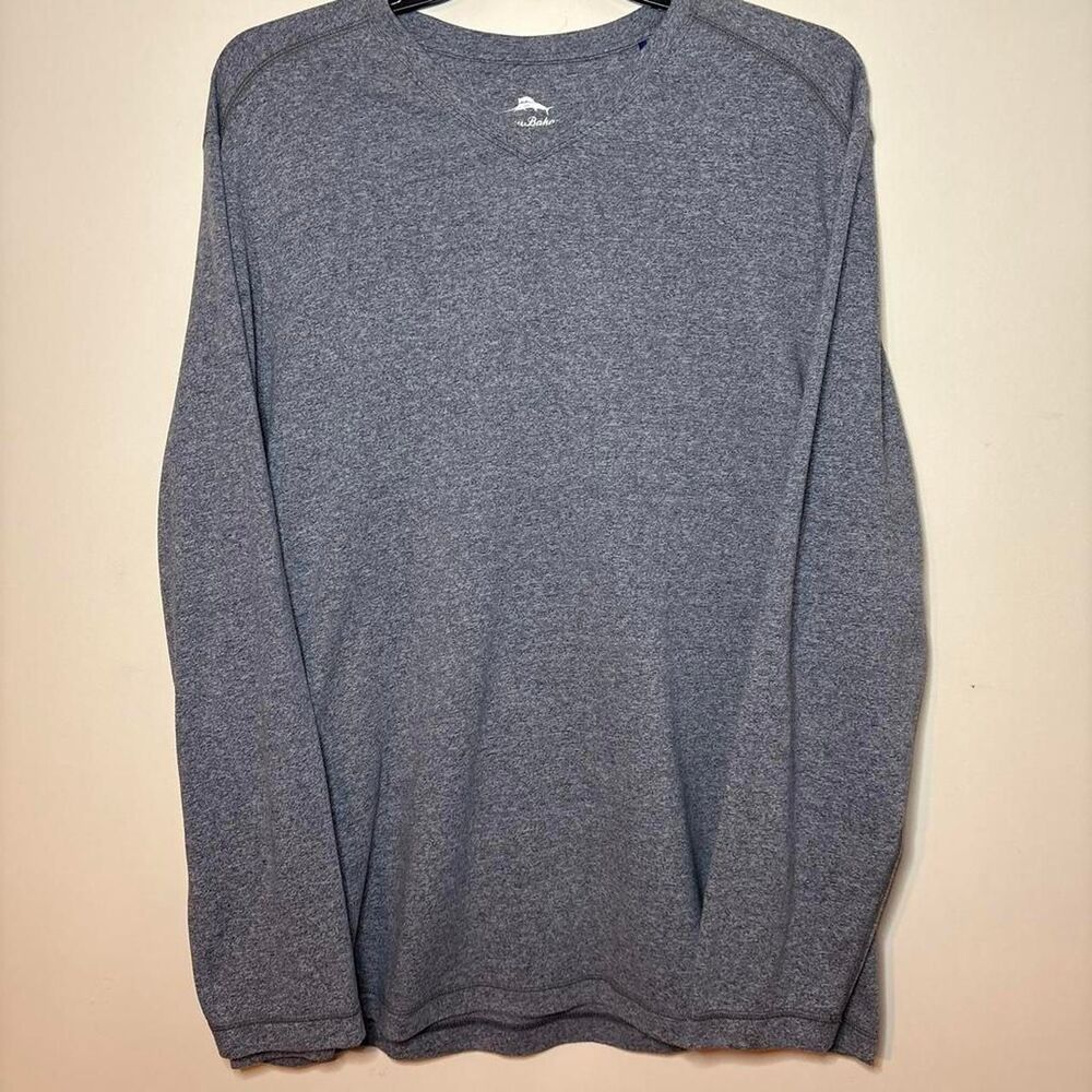 Tommy Bahama Men's V-neck Grey and Blue heathered T-shirt